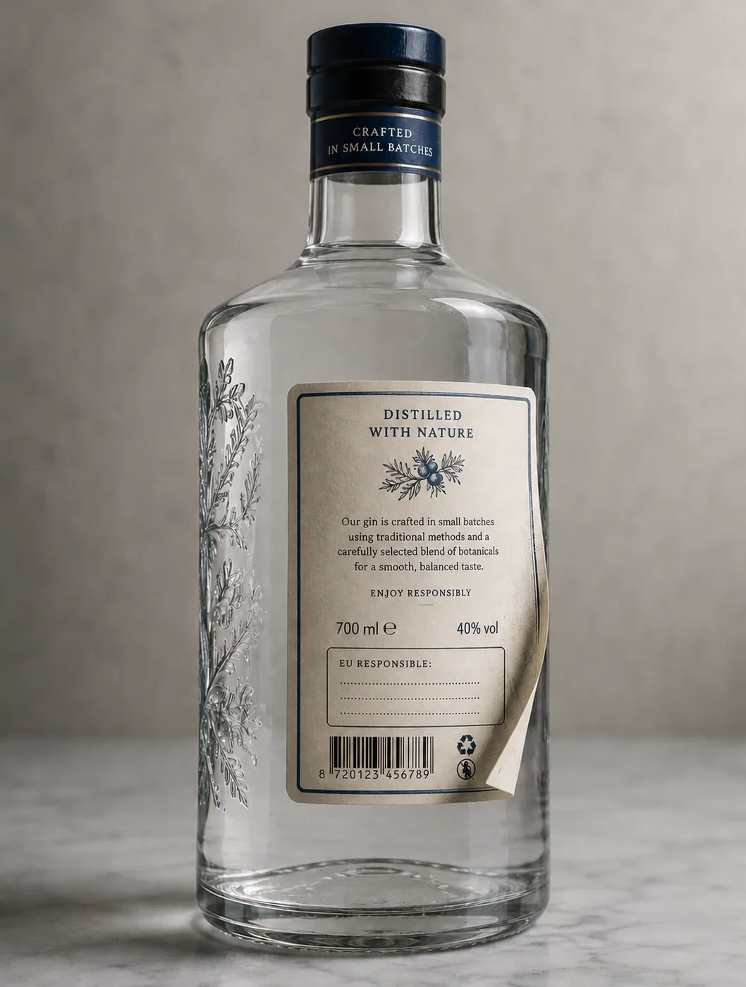 Bottle back label with an empty field for the EU responsible party